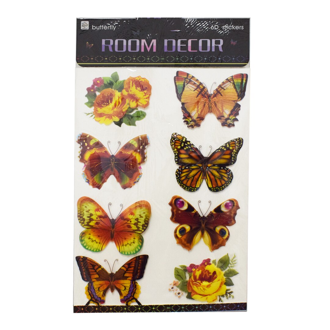Set 8 stickere decorative autocolante 6D, Naimeed D392-003, model Fluture 67 x 36 cm