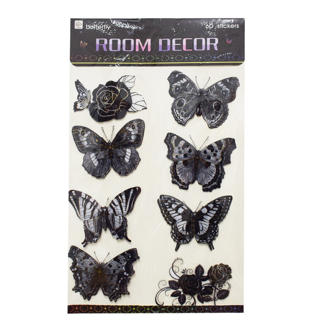 Set 8 stickere decorative autocolante 6D, Naimeed D392-009, model Fluture 67 x 36 cm