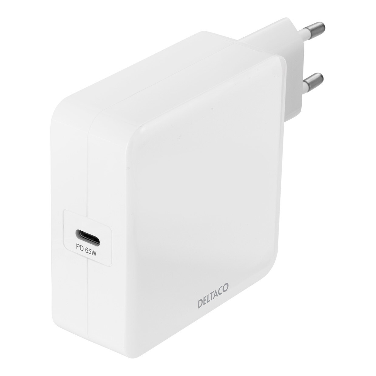 Incarcator 65W DELTACO pentru laptopuri, tablete si telefoane, USB-C PD, Alb