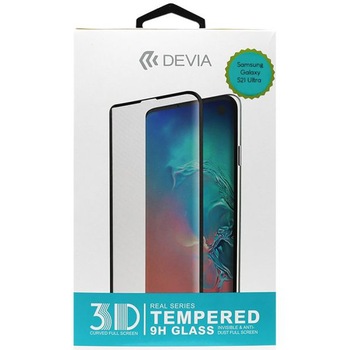 Folie de protectie Devia Sticla Temperata 3D pentru Samsung Galaxy S21 Ultra Black, 0.2mm, 9H, margini curbate Folie de protectie Devia Sticla Temperata 3D pentru Samsung Galaxy S21 Ultra Black, 0.2mm, 9H, margini curbate