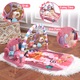 Кът за дейности KinderVibe, с подвижно пиано, със звуци и светлини, с дрънкалки и различни играчки, подвижно огледало, регулируем обем, розово