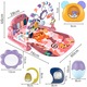 Кът за дейности KinderVibe, с подвижно пиано, със звуци и светлини, с дрънкалки и различни играчки, подвижно огледало, регулируем обем, розово