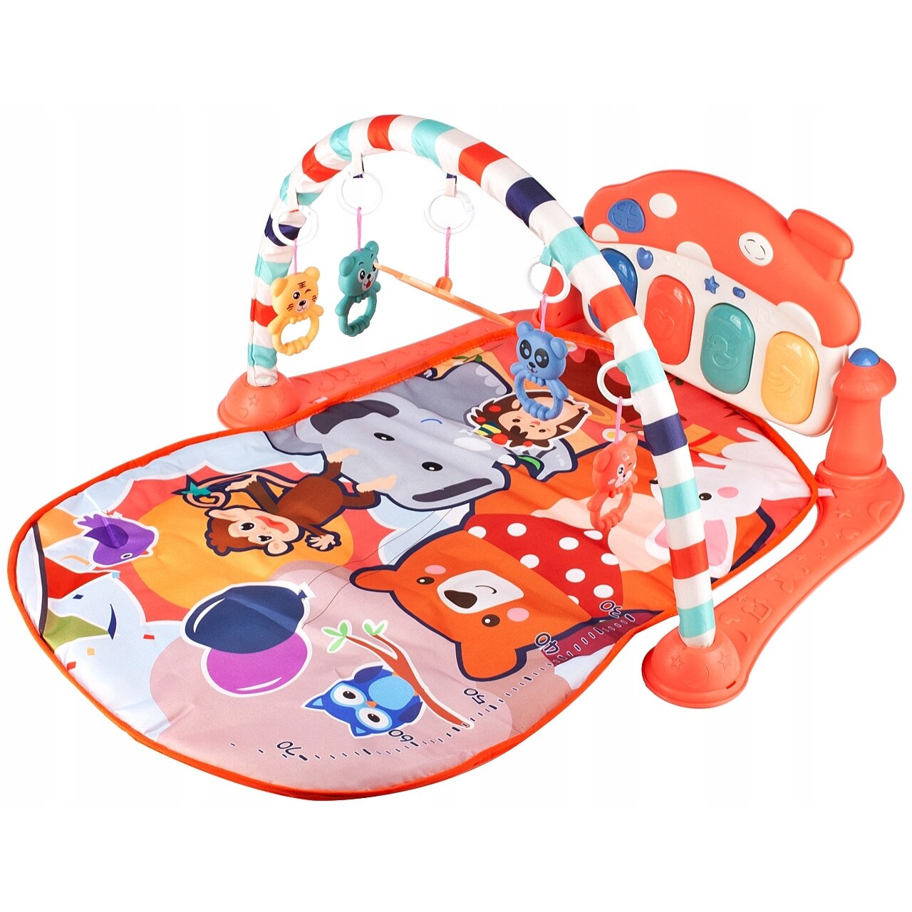 Centru de Activitati, KinderVibe, cu Pian Detasabil , cu Sunete si Lumini, Include 4 Jucarii Zornaitoare si Oglinda Detasabila, Incarcare USB, Multicolor