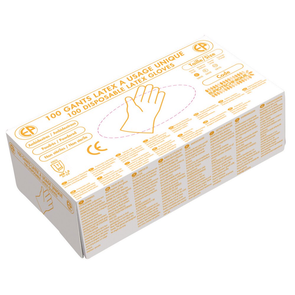 Set 100 bucati Manusi Latex Nepudrate Eurotechnique, Marimea L