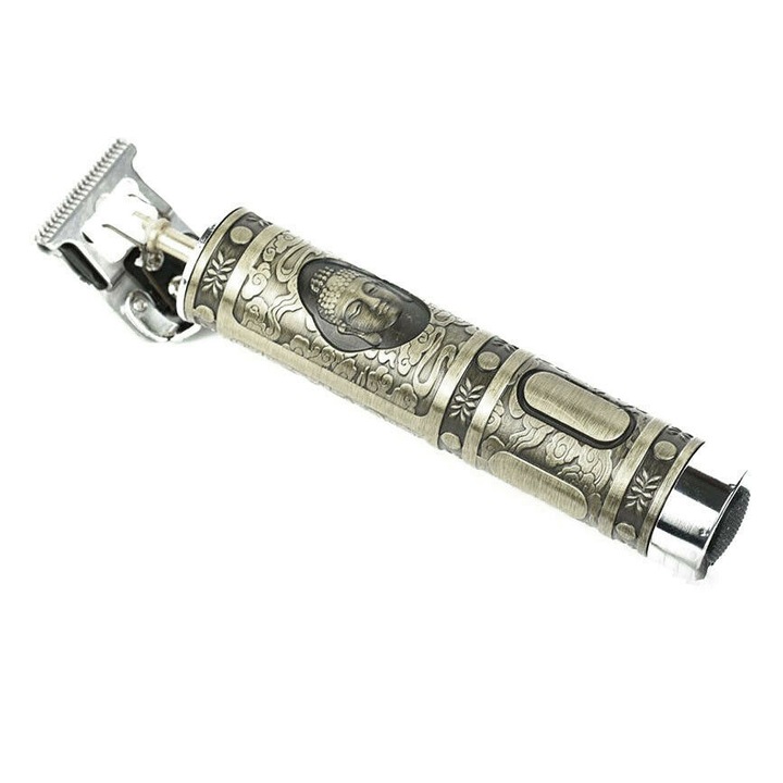 Aparat electric de tuns cu lama T din otel carbon, incarcare USB, indicator LED, pentru contur, modelare si barbierit uscat, auriu teleMAG