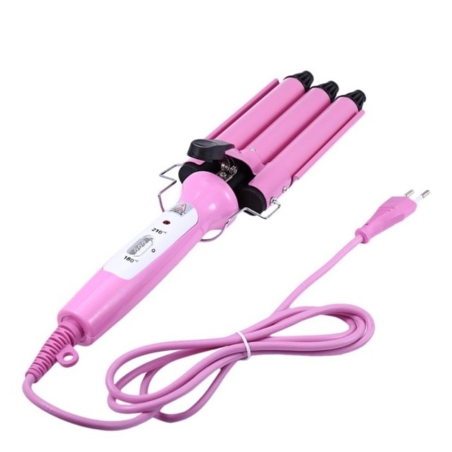 Ondulator Profesional Triplu Pentru Par Cu 3 Tuburi, 180-210 °C, 40W, Roz, teleMAG