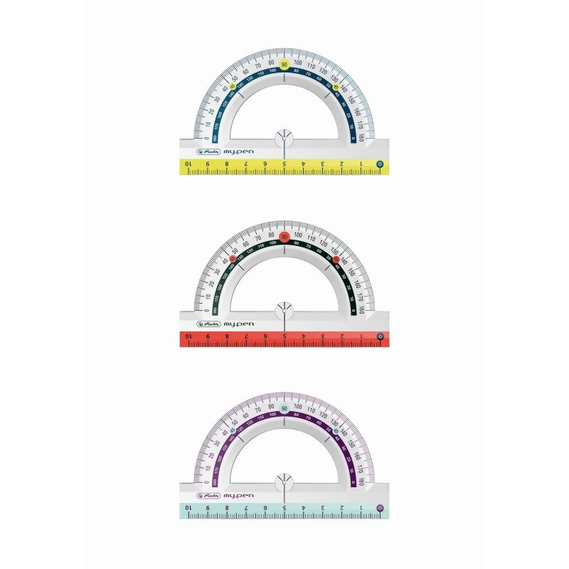 Raportor plastic 10cm, my pen, 3 combinatii de culori