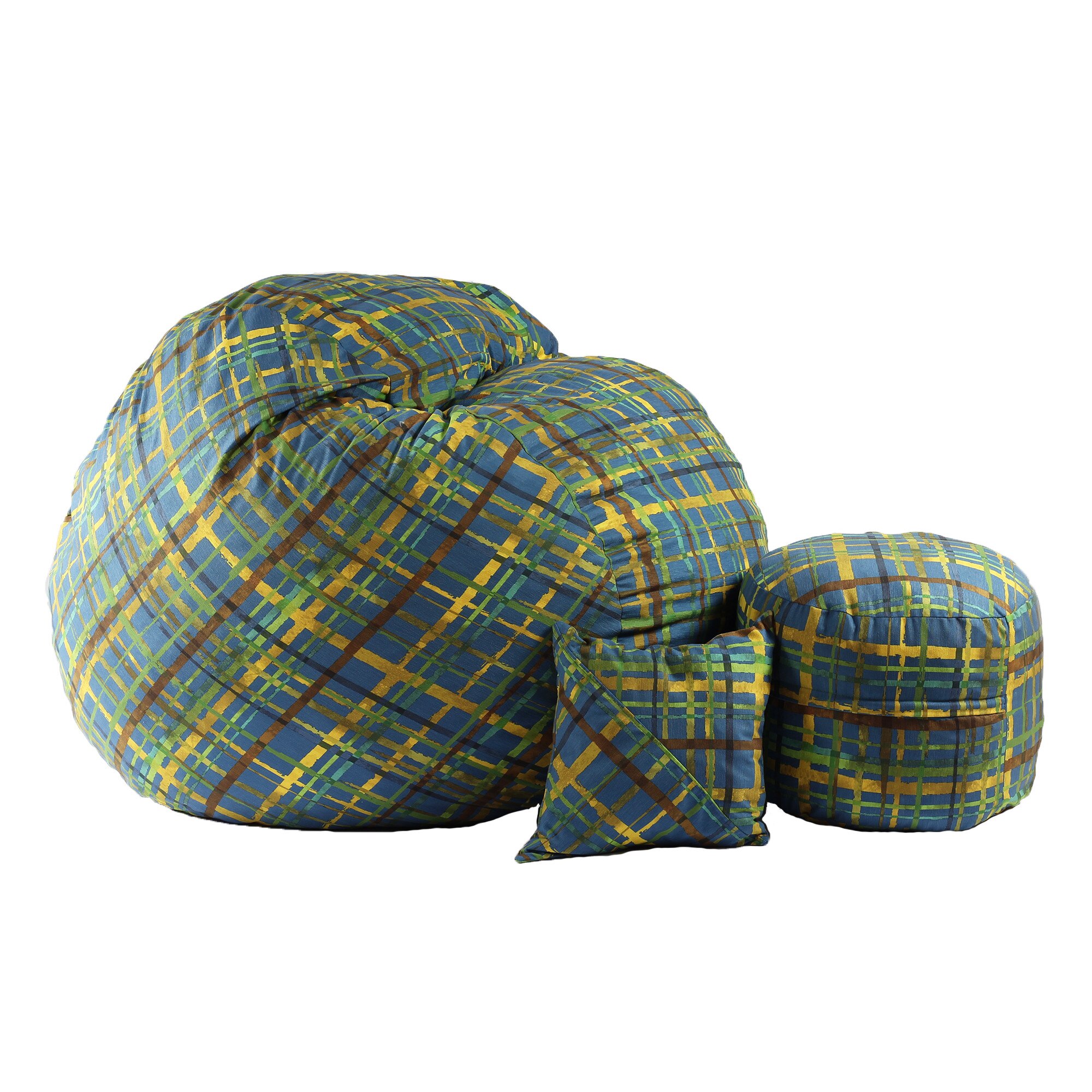 Fotoliu King Size,Otoman cu Perna decorativa, Day in The Park (Gama Premium Textil) umplut cu fulgi de burete memory mix