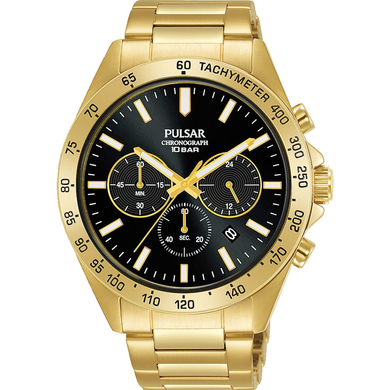 Ceas barbatesc Pulsar PT3A78X1, Quartz, 43mm, 10ATM, Auriu
