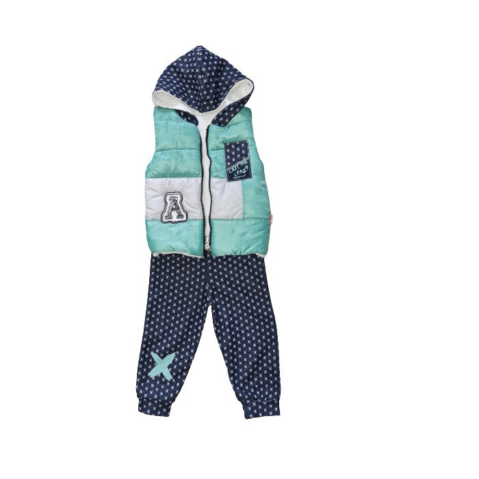 Costum sport copii, cu Vesta matlasata si impermeabila, 2 piese, Multicolor, 6-9 luni