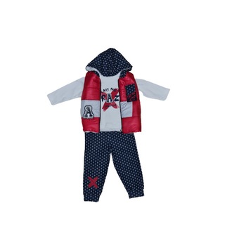 Costum sport copii, cu Vesta matlasata si impermeabila, 3 piese, Multicolor, 9-12 luni Costum sport copii, cu Vesta matlasata si impermeabila, 3 piese, Multicolor, 9-12 luni