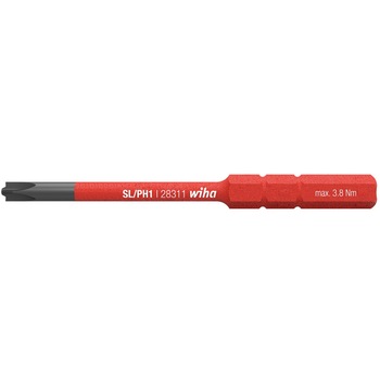 Bit izolat la 1000 V, WIHA, lungime 75 mm, cuplu maxim 3.8 Nm, varf SL/PH1 Bit izolat la 1000 V, WIHA, lungime 75 mm, cuplu maxim 3.8 Nm, varf SL/PH1