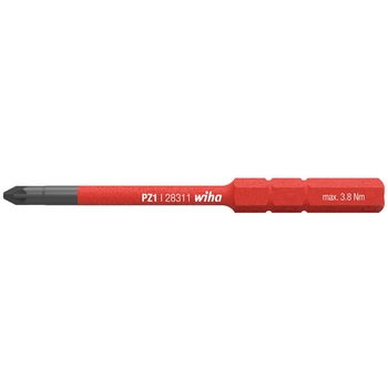 Bit izolat la 1000 V, WIHA, lungime 75 mm, cuplu maxim 3.8 Nm, varf PZ1 Bit izolat la 1000 V, WIHA, lungime 75 mm, cuplu maxim 3.8 Nm, varf PZ1