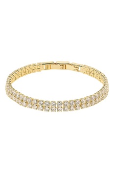 Bratara tip tennis dubla, Fashion Jewelry, placata cu aur, decorat cu cristale zirconia, auriu, 15-16 cm Bratara tip tennis dubla, Fashion Jewelry, placata cu aur, decorat cu cristale zirconia, auriu, 15-16 cm