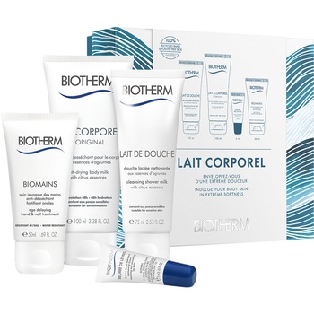 Set ingrijire corp Biotherm, Lait Corporel 100 ml, Lait de Douche 75 ml, crema de maini Biomains 50 ml, balsam Beurre de Lèvres 5 ml Set ingrijire corp Biotherm, Lait Corporel 100 ml, Lait de Douche 75 ml, crema de maini Biomains 50 ml, balsam Beurre de Lèvres 5 ml