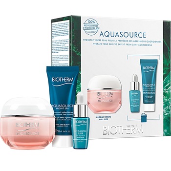 Set gel crema de zi Biotherm Aquasource ten uscat 50 ml, crema nopte Night SPA 20 ml, ser fata Life Plankton 7 ml Set gel crema de zi Biotherm Aquasource ten uscat 50 ml, crema nopte Night SPA 20 ml, ser fata Life Plankton 7 ml