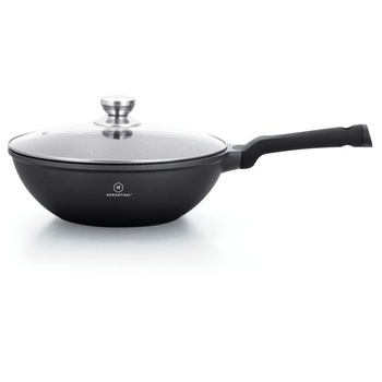 Tigaie Wok cu interior marmorat si capac sticla, 30 cm, 4.4 Litri Tigaie Wok cu interior marmorat si capac sticla, 30 cm, 4.4 Litri