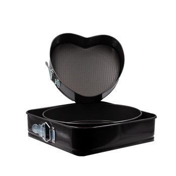 Set 3 Tavi pentru Tort cu suprafata antiaderenta si baza detasabila, forma patrat, inima Set 3 Tavi pentru Tort cu suprafata antiaderenta si baza detasabila, forma patrat, inima