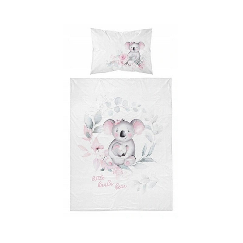 Lenjerie pat, bambus, Little Koala, roz, 100x135 cm