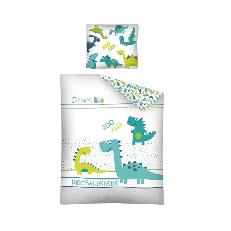 Lenjerie pat, fluorescenta, Dinosaurr, alb cu verde, 160x200 cm