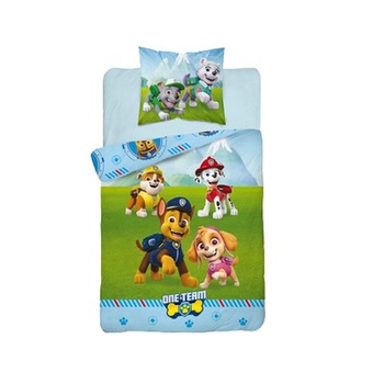 Lenjerie pat, Paw Patrol, One Team, verde cu albastru, 140x200 cm Lenjerie pat, Paw Patrol, One Team, verde cu albastru, 140x200 cm