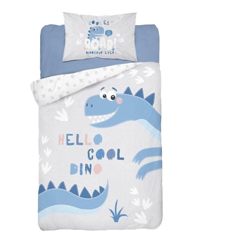 Lenjerie pat, bambus, Hello cool dino, gri, 100x135 cm