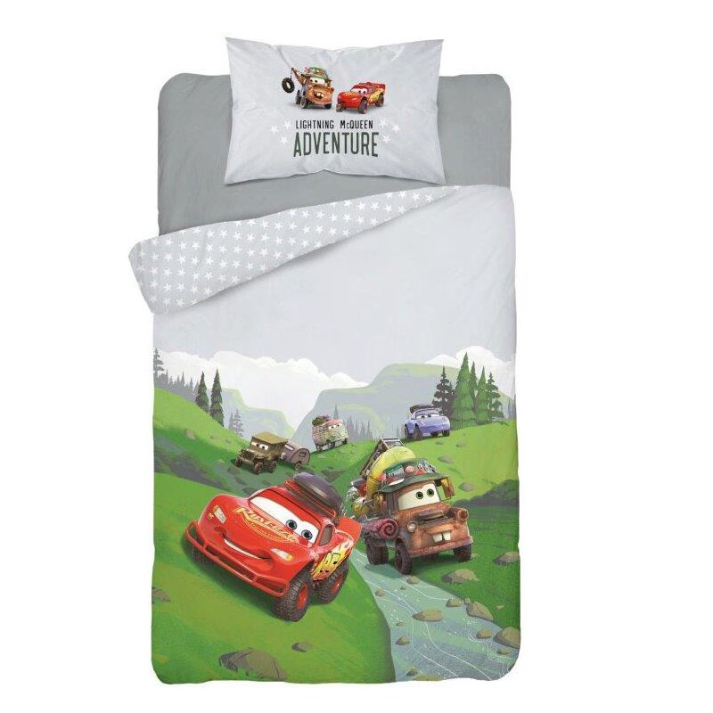 Lenjerie pat, McQueen Adventure, gri cu verde, 100x135 cm