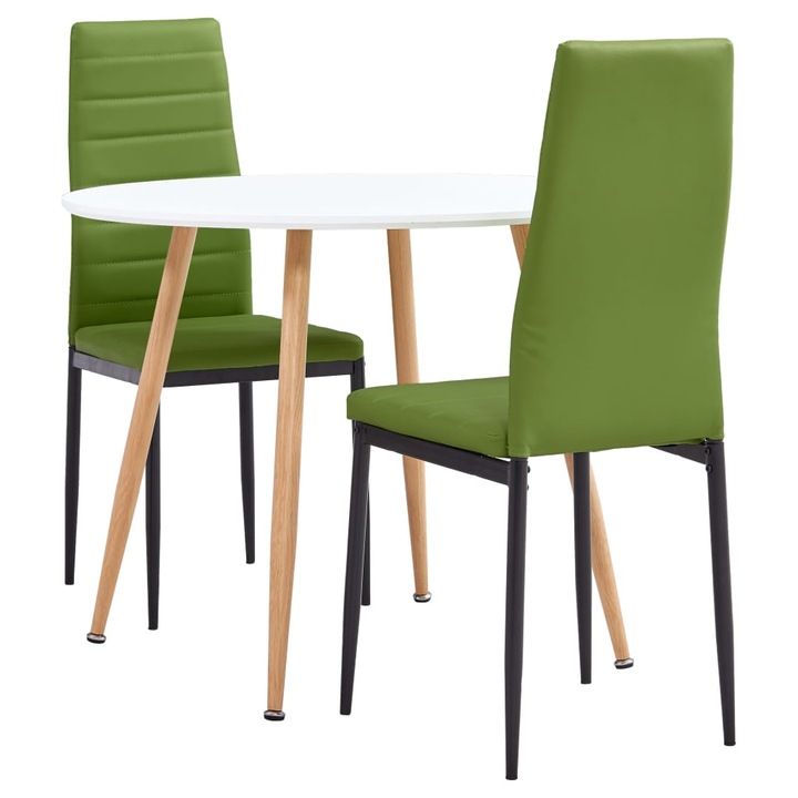 Set de masa rotunda cu blat alb si 2 scaune tapitate cu piele ecologica, vidaXL, Piele artificiala, 41 x 51 x 98cm, Verde