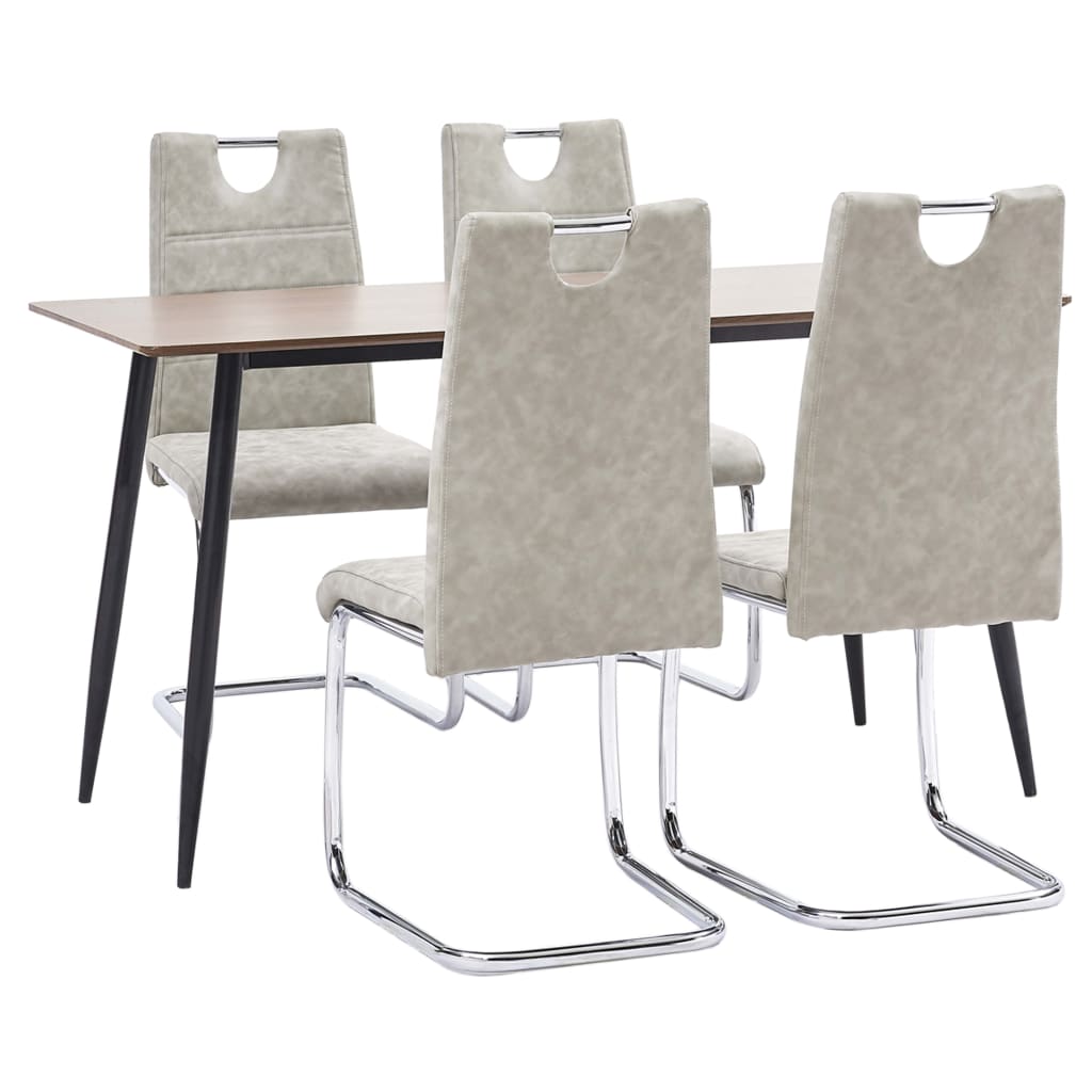 Set de 5 piese masa cu 4 scaune consola de bucatarie, vidaXL, Piele ecologica/MDF/Otel, 140 x 70 x 75 cm, Gri deschis