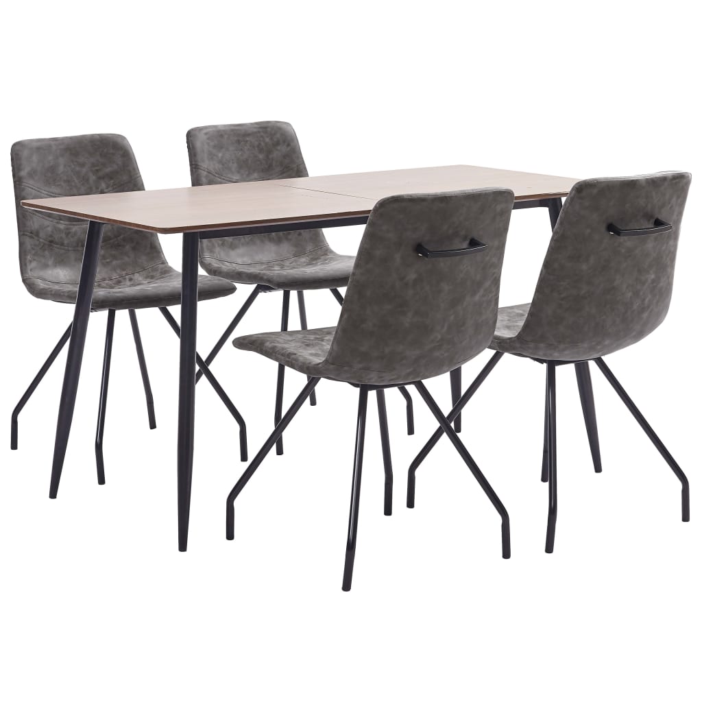 Set mobilier de bucatarie cu 5 piese cu scaune tapitate, vidaXL, Piele artificiala, 140 x 70 x 75 cm, Maro