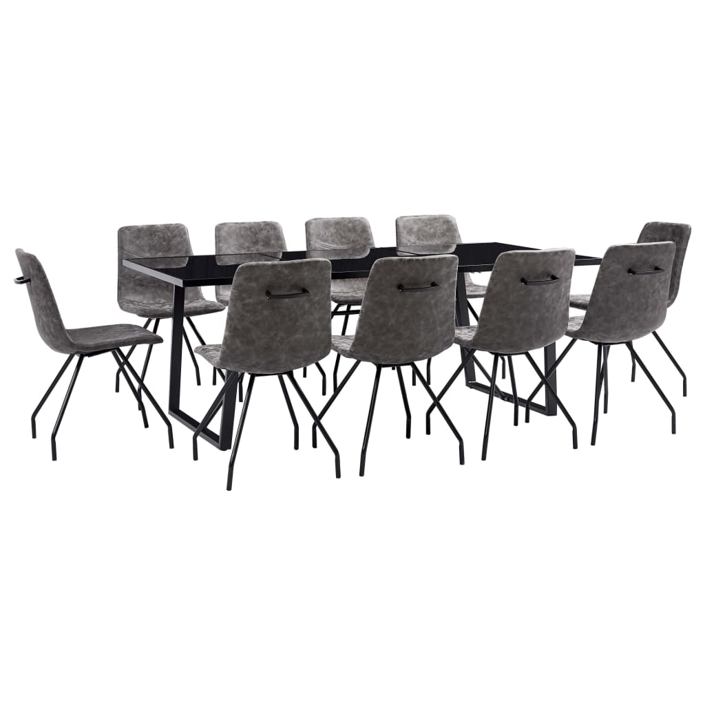 Set mobilier de bucatarie cu 11 piese tapitate vidaXL, Piele artificiala, 200 x 100 x 75 cm, Maro