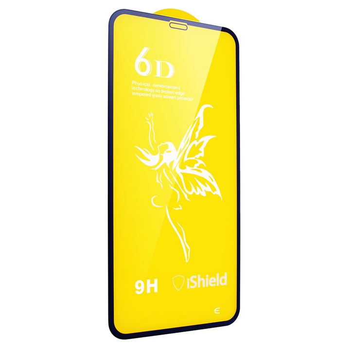 Folie sticla pentru iPhone XS - Tempered Glass MAGIC 6D, Full Glue, protectie ecran, transparenta cu margini negre, usor curbate iShield® Negru Transparenta