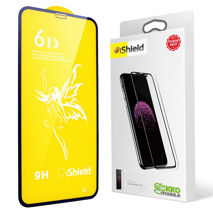 Folie sticla pentru iPhone XS - Tempered Glass MAGIC 6D, Full Glue, protectie ecran, transparenta cu margini negre, usor curbate iShield® Negru Transparenta