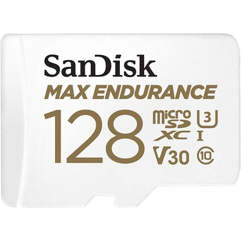 Card de memorie SanDisk micro SD Max Endurance Video 128 GB, Class 10, V30, UHS-I U3 + adaptor Card de memorie SanDisk micro SD Max Endurance Video 128 GB, Class 10, V30, UHS-I U3 + adaptor
