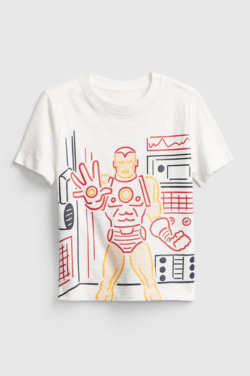 GAP, Tricou cu decolteu la baza gatului si imprimeu Marvel, Alb/Rosu/Negru