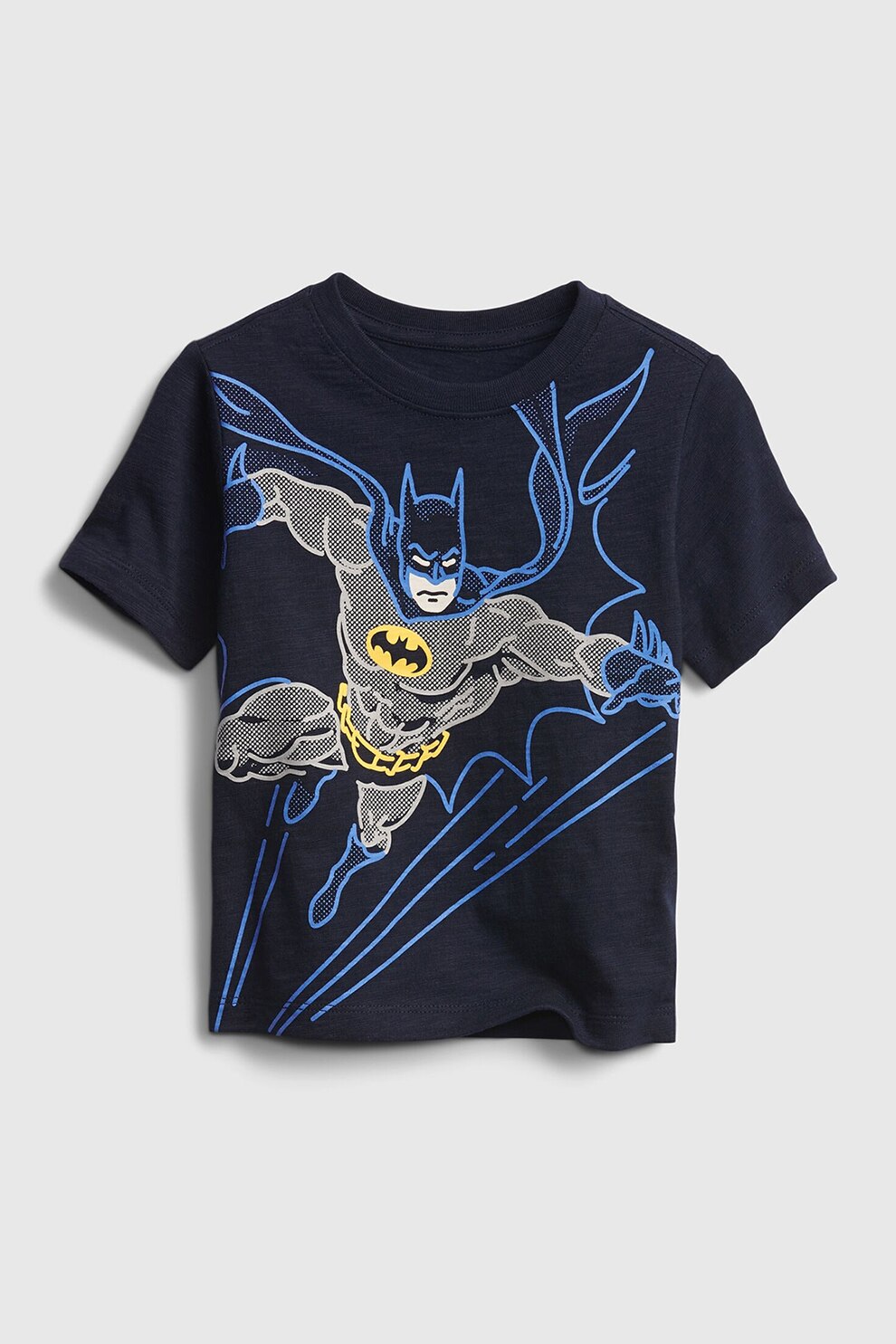 GAP, Tricou cu decolteu la baza gatului si imprimeu grafic, Negru/Albastru/Gri inchis