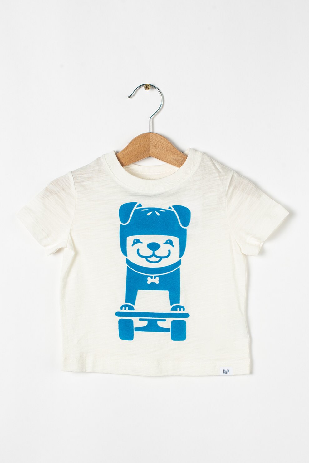 GAP, Tricou din bumbac cu imprimeu grafic, Alb prafuit/Albastru
