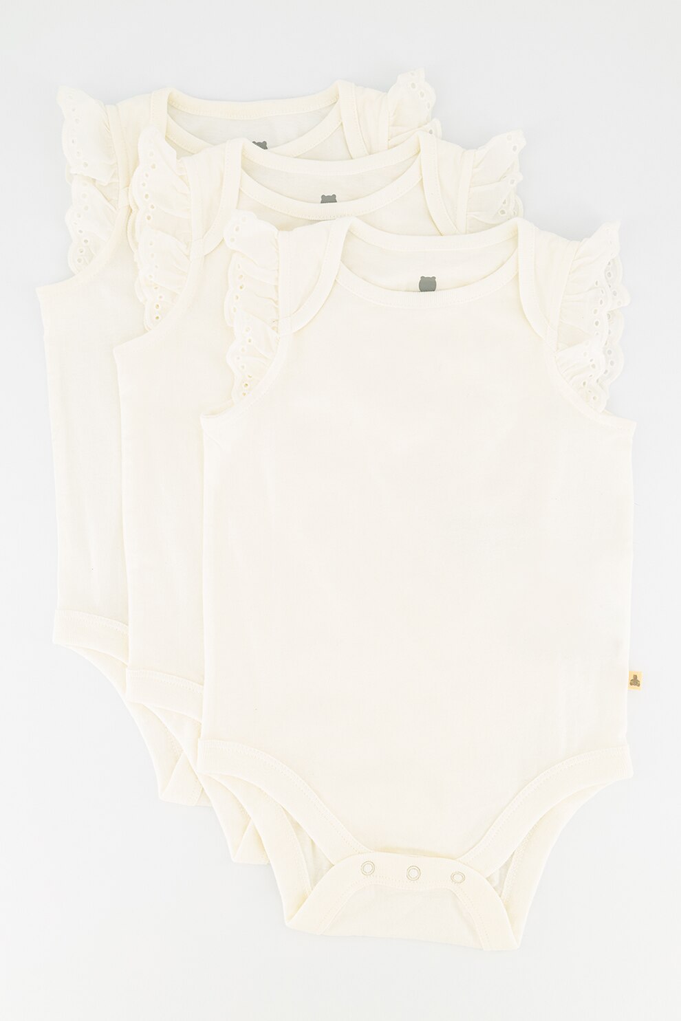 GAP, Set de 3 body-uri de bumbac organic, fete, cu volane, Alb/Roz/Gri, Alb prafuit