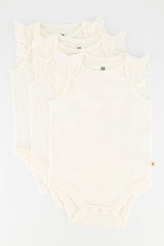 GAP, Set de 3 body-uri de bumbac organic, fete, cu volane, Alb/Roz/Gri, Alb prafuit GAP, Set de 3 body-uri de bumbac organic, fete, cu volane, Alb/Roz/Gri, Alb prafuit