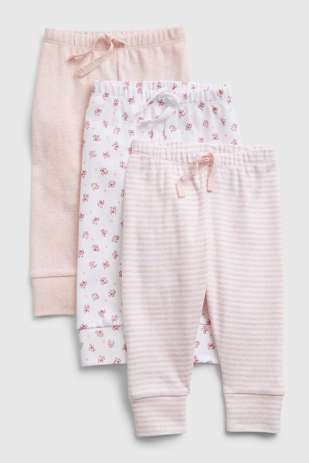 GAP, Set 3 perechi de pantaloni de jerseu, fete, cu imprimeuri diverse, Roz/Alb, Roz piersica/Alb, 50 CM