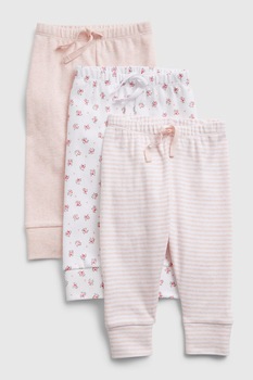 GAP, Set 3 perechi de pantaloni de jerseu, fete, cu imprimeuri diverse, Roz/Alb, Roz piersica/Alb, 50 CM GAP, Set 3 perechi de pantaloni de jerseu, fete, cu imprimeuri diverse, Roz/Alb, Roz piersica/Alb, 50 CM