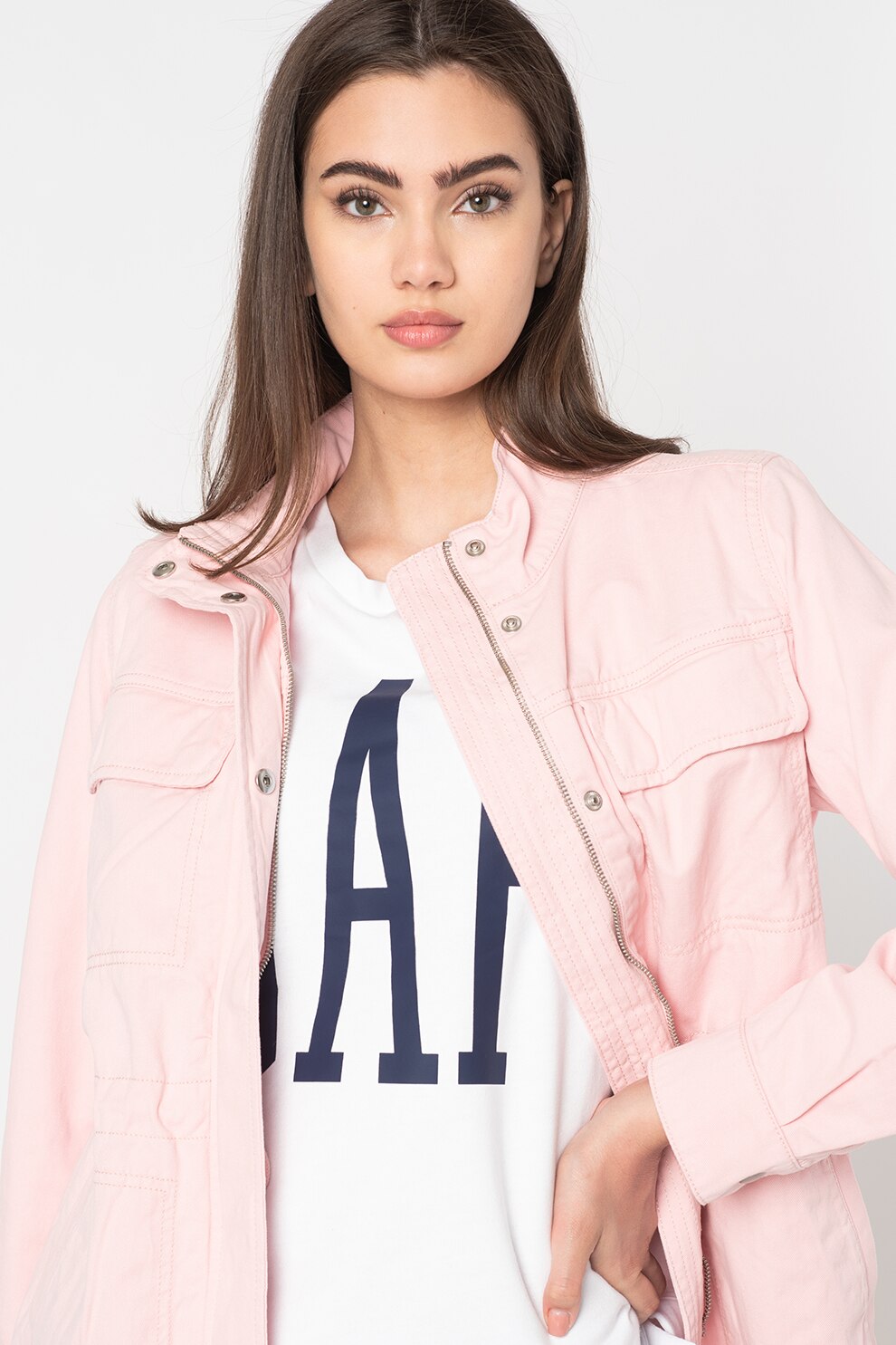 GAP, Jacheta din denim cu snur de ajustare in talie, Roz pastel, XL