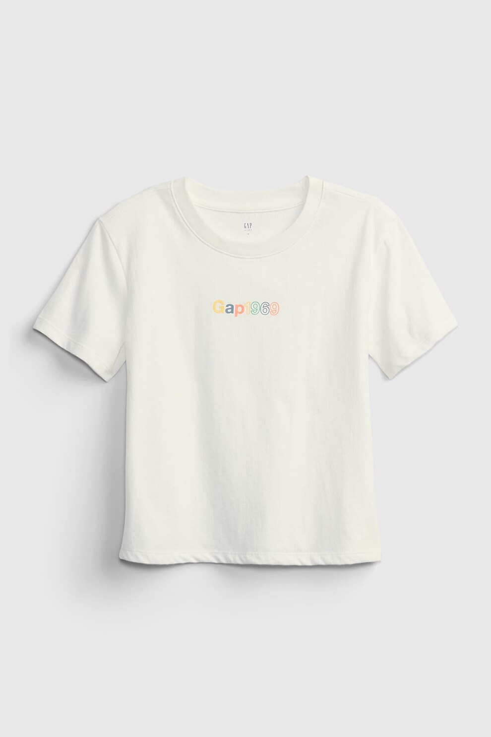 GAP, Tricou cu decolteu la baza gatului si imprimeu logo, Alb prafuit