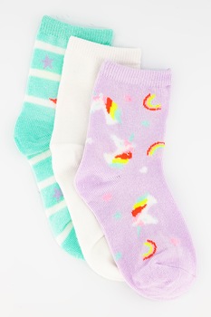 GAP, Set 3 perechi de sosete scurte, fete, cu imprimeu unicorni, Multicolor GAP, Set 3 perechi de sosete scurte, fete, cu imprimeu unicorni, Multicolor