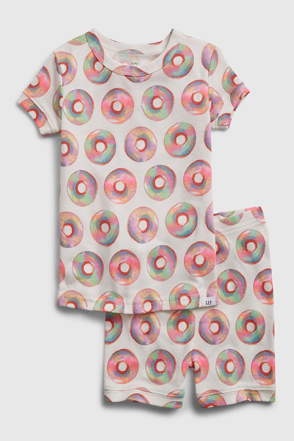 GAP, Pijama cu pantaloni scurti si imprimeu, MAro taupe/Roz/Verde deschis