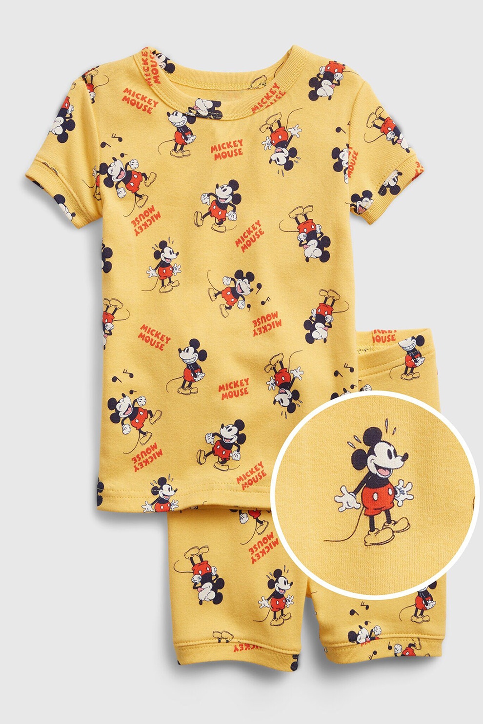 GAP, Pijama cu pantaloni scurti si imprimeu, Galben sofran/negru/alb