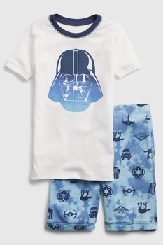 GAP, Set de bermude si pantaloni cu imprimeu Star Wars, 2 piese, baieti, Alb/Albastru, Alb/Albastru inchis, 160 CM GAP, Set de bermude si pantaloni cu imprimeu Star Wars, 2 piese, baieti, Alb/Albastru, Alb/Albastru inchis, 160 CM