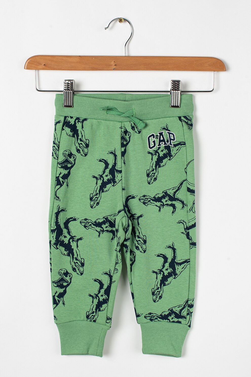 GAP, Pantaloni jogger cu croiala conica si snur de ajustare in talie, Verde/Negru, 90 CM