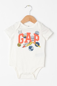 GAP, Body cu imprimeu logo si decolteu la baza gatului, Alb, 50 CM GAP, Body cu imprimeu logo si decolteu la baza gatului, Alb, 50 CM