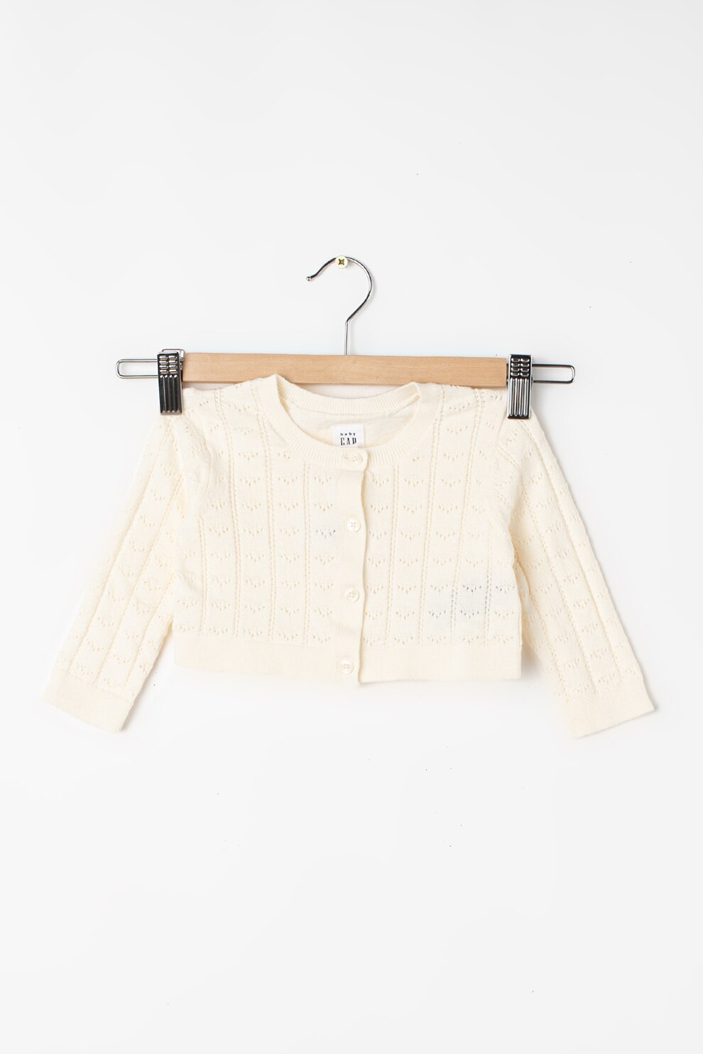 GAP, Cardigan tricotat fin cu model cu perforatii, Crem, 50 CM